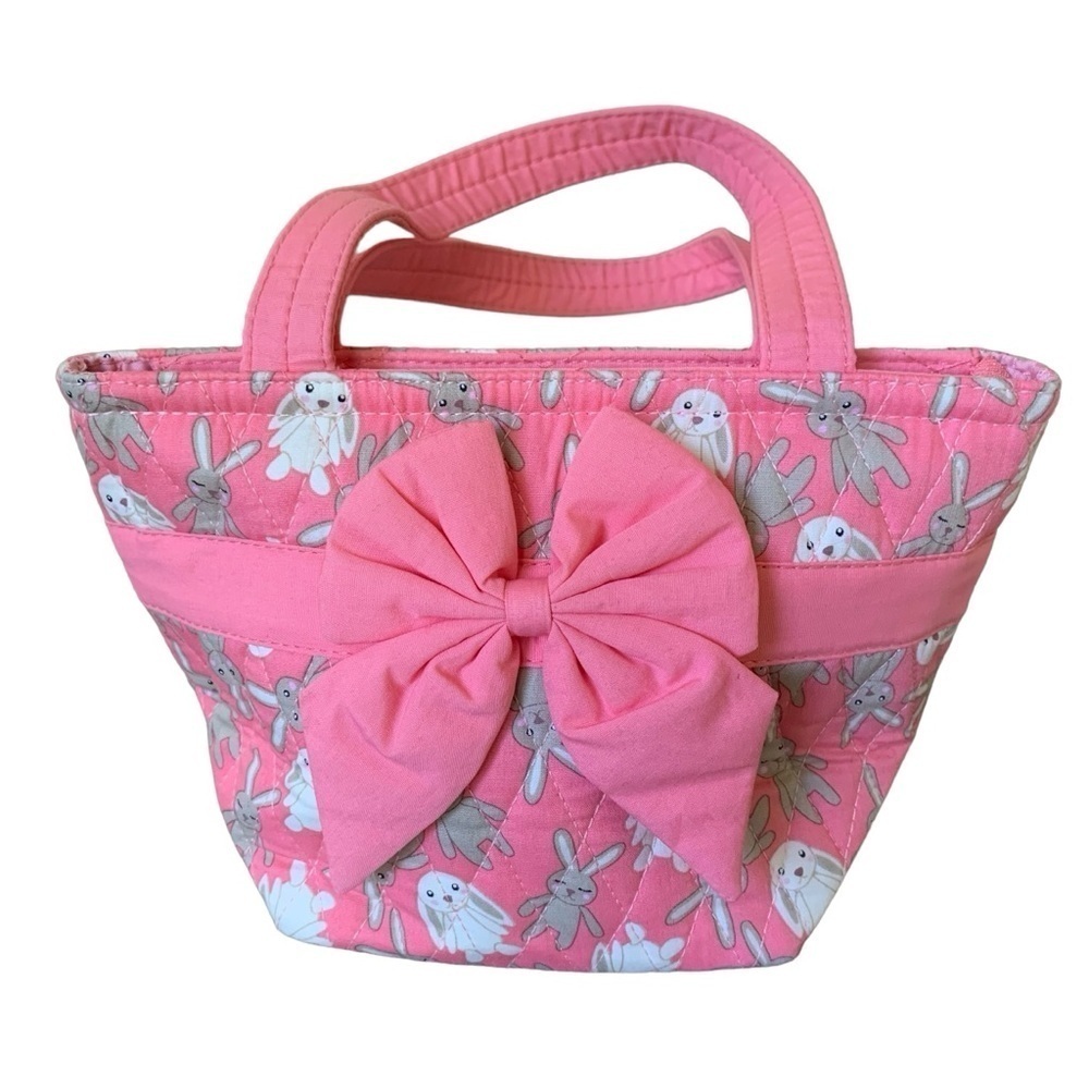 NaRaYa Pink Bunny Rabbit Quilted Mini Tote Handbag Bow Cotton